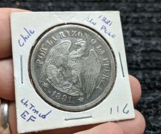 1881 Chile 1 Peso Silver - Better Grade - 116