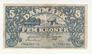 Denmark 5 Kroner 1942 Circ.  P30f @