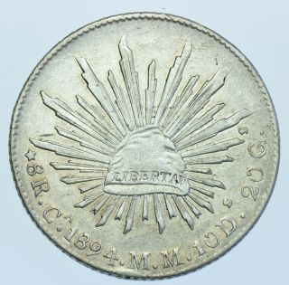 Mexico Republic 8 Reales,  1894,  Chihuahua Silver Coin Ef