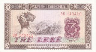 3 Leke Unc Banknote From Albania 1976 Pick - 41