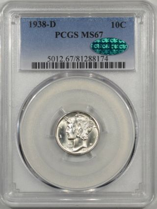 1938 - D Mercury Dime Pcgs Ms - 67 Cac Approved
