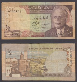 Tunisia 1/2 Dinar 1972 (f) Banknote Km 66