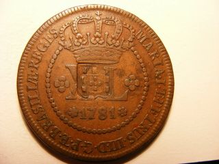 Brazil 1781 40 Reis Host Coin (km 203),  C/m To 80 Reis (km 289),  Vf