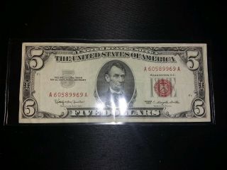 Series 1963 Red Seal United States $5 Five Dollar Bill