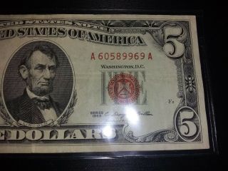 Series 1963 Red Seal United States $5 Five Dollar Bill 3