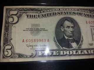 Series 1963 Red Seal United States $5 Five Dollar Bill 4