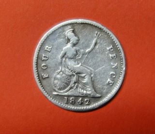 Great Britain : Silver Fourpence Groat 1842.