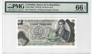 P - 409d 1982 20 Pesos Oro,  Colombia,  Banco De La Republica,  Pmg 66epq Gem,