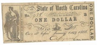 Csa North Carolina,  $1.  00 Bank Note,  Cr32h,  10/18/61,  Sn7488,  Plt " B ",  Fine Unc