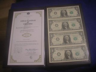 2009 $1 Federal Reserve Notes Phila.  - Uncut Sheet Of 4 - Leather Folder With