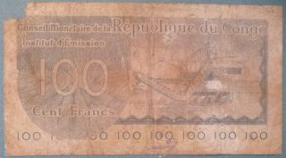 CONGO 100 FRANCS NOTE ISSUED 06.  06.  1963,  P 1,  RARE NOTE 2
