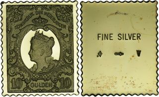 Netherlands: Ingot Stamp Gold Plated Silver Imitation Of 10 Gulden 1905 Proof