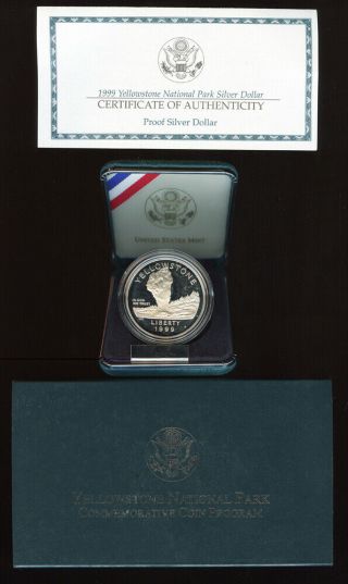 1999 - P $1 Dollar Silver Proof Yellowstone National Park And