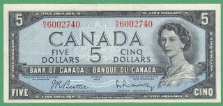 1954 Bank Of Canada $5 Dollar Note - Beattie/rasminsky - N/x6002740 - Ef