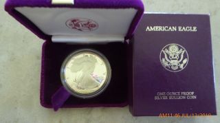 1986 - S Us $1 American Eagle 1 Oz Fine Silver.  999 Proof Coin W/ Box No