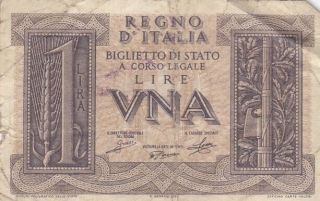 939 Italy 1 Lira Note,  Pick 26