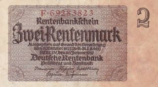 1937 Germany 2 Rentenmark Note,  Pick 174b