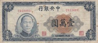 1947 Central Bank Of China 10,  000 Yuan Note,  Pick 318