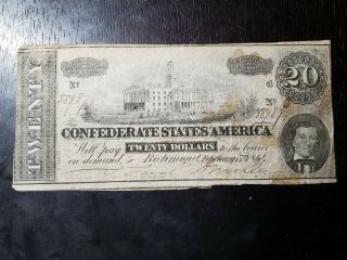 Series Of 1864 $20 Confederate States Of America Note,  Richmond,  Va - Us Coins