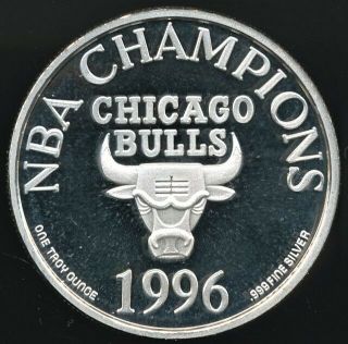 1996 Chicago Bulls 4 - Time NBA Champs 1 Troy Oz.  999 Fine Silver Round w/Box, 2