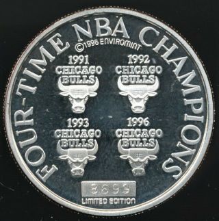 1996 Chicago Bulls 4 - Time NBA Champs 1 Troy Oz.  999 Fine Silver Round w/Box, 3
