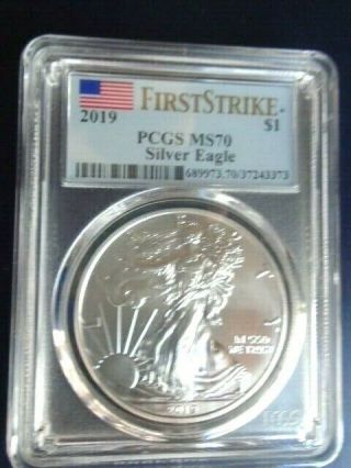 2019 $1 American Silver Eagle Pcgs Ms70 First Strike Flag Label