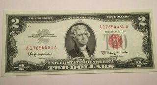 Crisp Uncirculated Series 1963 A Red Seal Two Dollar Bill $2