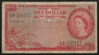 British Caribbean Territories (p07c) 1 Dollar 1963 F,