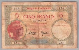 561 - 0118 French Somaliland | Djibouti,  5 Francs,  1928 - 38,  Pick 6b,  Vf