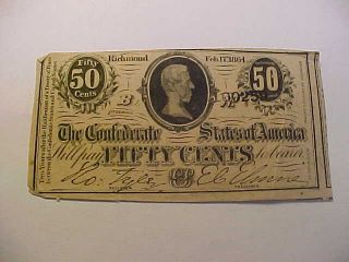 1864 Civil War Confederate 50 Cents Note Richmond Great Note