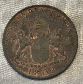 India East India Company 1808 Admiral Gardner Copper 10 Cash Km - 320 Red Unc Rare