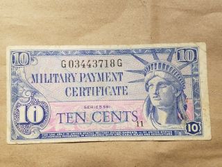 Series 591 10 Cent Military Payment Certificate Mpc Ten Cent Note Very Fine