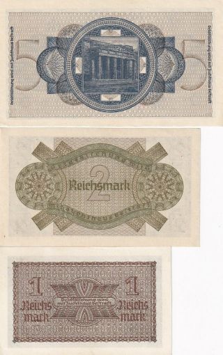 Germany,  1,  2 and 5 Reichsmark (1940 - 1945) WWII Occupied Territories UNC (B53) 2