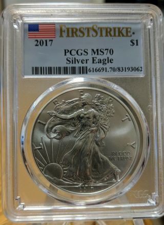2017 $1 American Silver Eagle Pcgs Ms70 First Strike Label