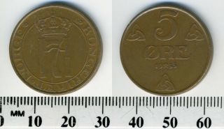 Norway 1935 - 5 Ore Bronze Coin - King Haakon Vii
