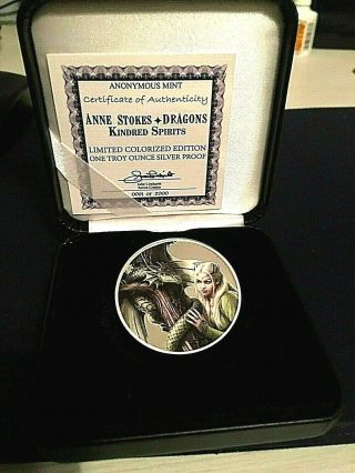 Dont Overpay1oz Silver Coin Anne Stokes " Water Dragon " Coa&pouch Retail$99.  99