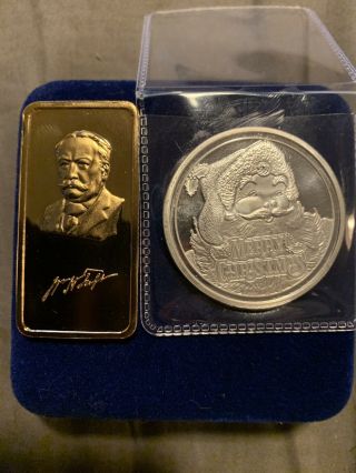 (2) 1oz Silver Coin/bar 1 Troy Ounce Silver Coin 24k Gold Covered Bar