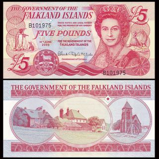 Falkland Islands 5 Pounds,  2005,  P - 17a,  Unc Qeii