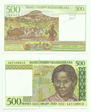Madagascar 500 Francs - 100 Ariary 1994 P - 75 Unc Rf10a