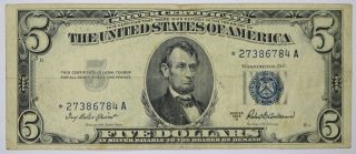 Fr.  1656 Star Note $5 1953 A Small Size Silver Certificate Priest / Anderson