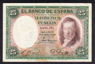 Spain 25 Pesetas 25 - 04 - 1931 Vf P.  81,  Banknote,  Circulated