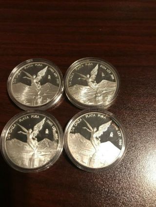 2003,  2004,  2005,  2006 Mo Mexico 1/4 Oz Silver Libertad Proof Coins - 4 In Total