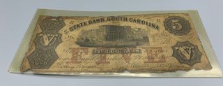1800s $5 Bill Bank Of South Carolina Obsolete Paper Money Note Currency - Wow