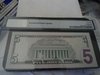 2009 $5 Federal Reserve Note From 2012 Coin and Currency Set PMG66 EPQ 4