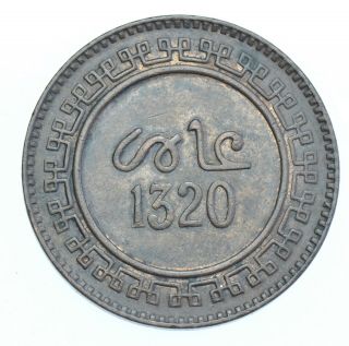 Morocco Abd Al - Aziz 10 Mazunas,  1320 (1902) Birmingham Bronze Coin Ef