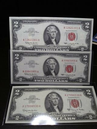 Set Of 3 1963 2 Dollar Frn Bills 1963a