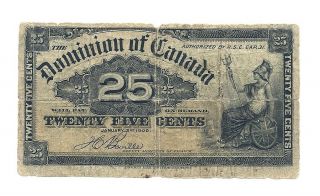 1900 Dominion Of Canada Twenty Five Cents Bank Note