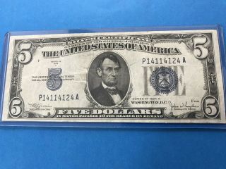 1934 C Blue Seal $5 Five Dollar Silver Certificate