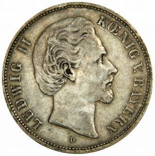 1876 - D German States Bavaria Silver 5 Mark Km 896 Vf