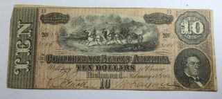 T68 $10 Ten Dollar Confederate States Of America Horses Pulling Feb 17th,  1864